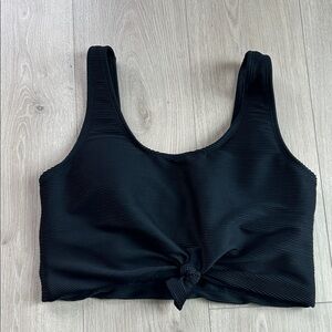 Coral Reef Black Ribbed Knot-Front swim top